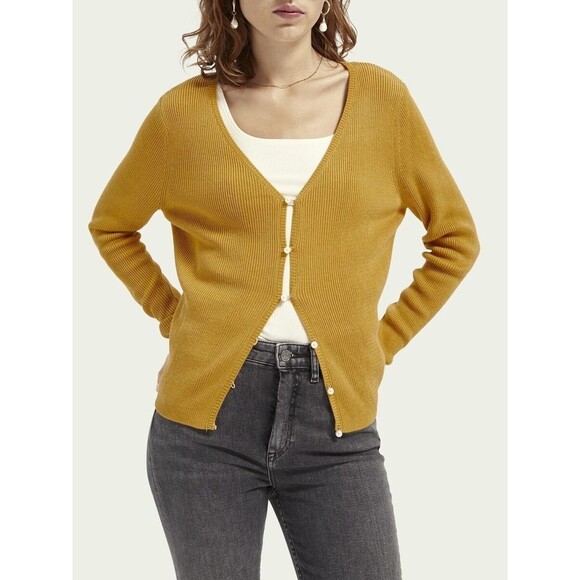 Scotch & Soda Women’s Marigold Melange Pearl Button V-neck Cardigan Size XS - Picture 1 of 5